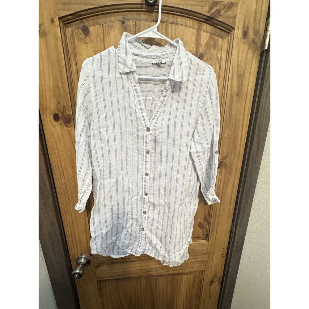 Rosmarine Linen Striped Button Up‎ Shirt Made in Italy Coastal Minimalist Size S